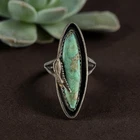 Vintage Southwestern Sterling Silver Turquoise Navette Ring Size 7.25 1.25”