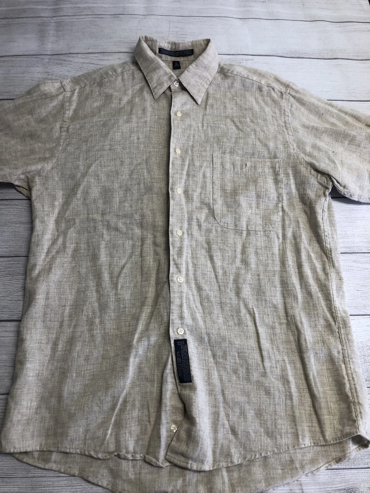 G.H. Bass & Co Shirt Mens Large Beige Linen Blend Short Sleeve Casual Button Up