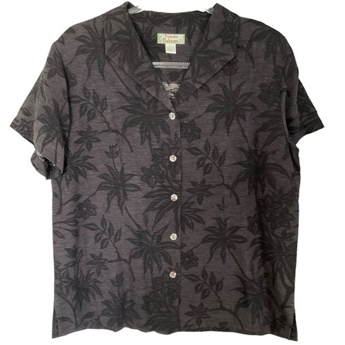 Tommy Bahama 100% Silk Black Tropical Leaf Print Shirt Size L - Picture 10 of 11