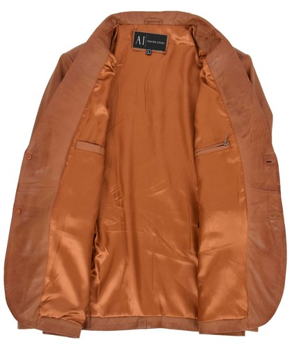 A1 Fashion Goods Mens Tan Leather Blazer Jacket Fitted Cut 2 Button Suits Coat - Picture 7 of 9
