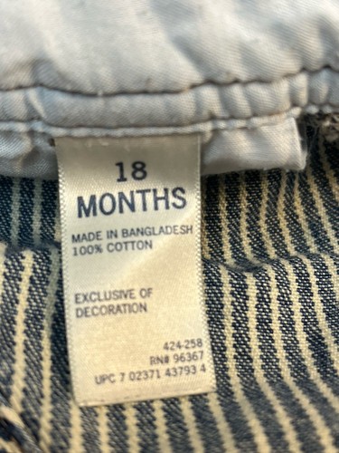 OshKosh 18 mos Jean Denim Overalls Striped Engineer Train Conductor snap crotch - Picture 6 of 10