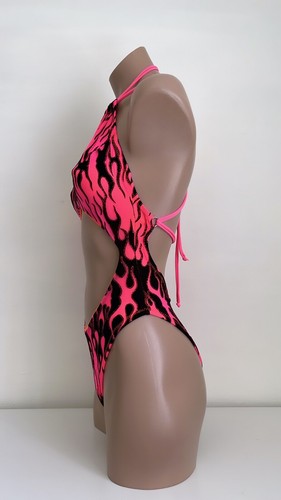Schminke 🔥 Flames fire Monokini pole dance wear mesh UV neon luminous bodysuit - Picture 20 of 45