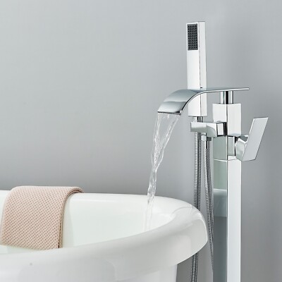 Chrome Bathtub Faucet Freestanding Tub Filler set with Hand Shower Floor Mounted