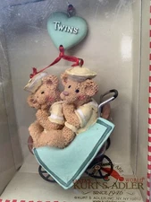 Kurt S. Adler Holly Bearies Twins 2 Bears in Stroller Christmas Ornament  Vtg 4”