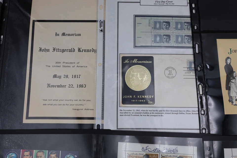 JFK WW stamp collection page lot novelty foil memorial OVPT 350 stamps 50 s/s - Image 2 of 4