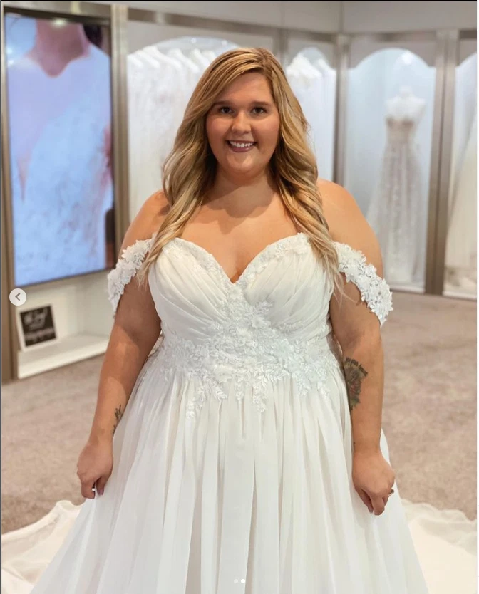 Шифон свадебные платья с плеча плюс размер кружева аппликации свадебные платья - Изображение 4 из 4