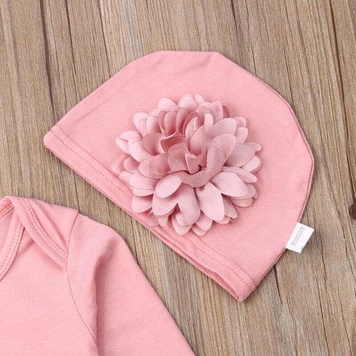 Newborn Baby Girl Summer Clothes Long Sleeve 3D Flower Romper Jumpsuit Hat Set - Picture 6 of 10