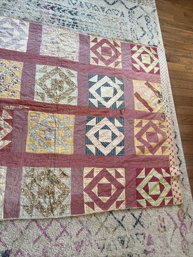 Vintage Quilt Hand Stitched Unfinished Damaged 52x70 - Picture 5 of 9