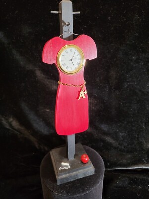 TEACHER GIFT! Ramsay all wood table clock - red dress and apple