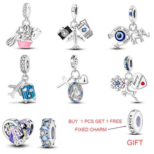 Pendentif MULA en option Lucky Heart charme bleu AAA CZ pour Beacelet 925 argenté