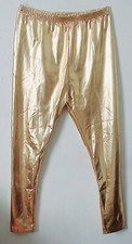 Smiffys Gold Disco Leggings Womens Leather Look Pants Size Medium Faux Leather
