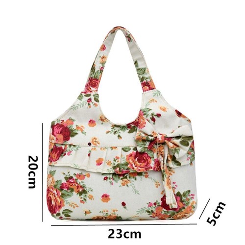 Women Canvas Handbag Retro Small Canvas Bag New Bow Shoulder Bag - Picture 2 of 16