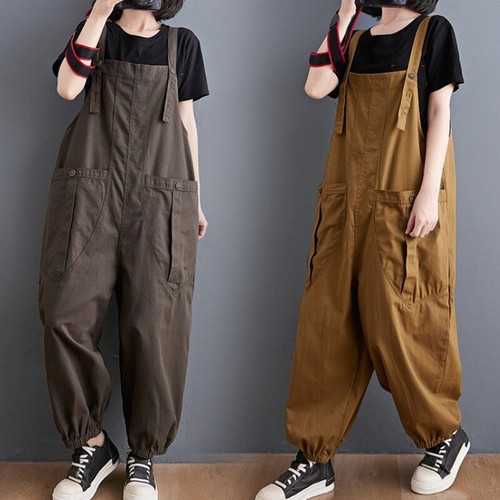Women Baggy Overalls Jumpsuits Cargo Pants Harem Style Drop Crotch Trousers - Afbeelding 2 van 13