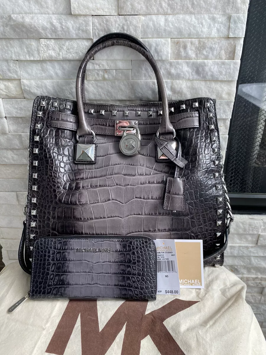 Grey studded top michael kors bag