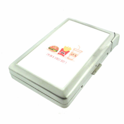 Junk Diet Em1 100's Size Cigarette Case with Built in Lighter Metal Wallet