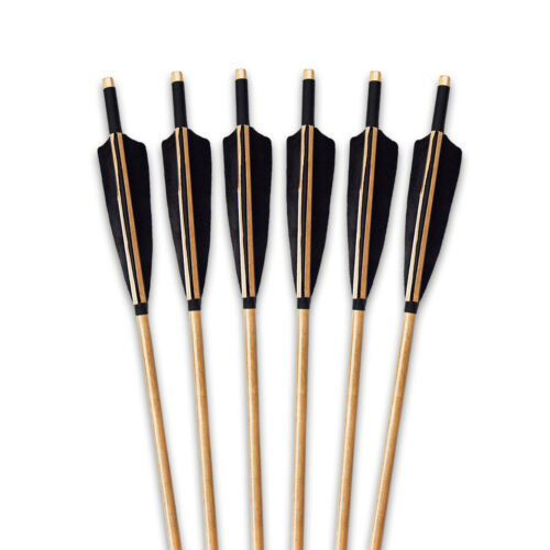 6 Pcs Handmade Traditional Wooden Arrows 33‘’ Black Feather Shaft Load Iron Tip - Picture 3 of 10