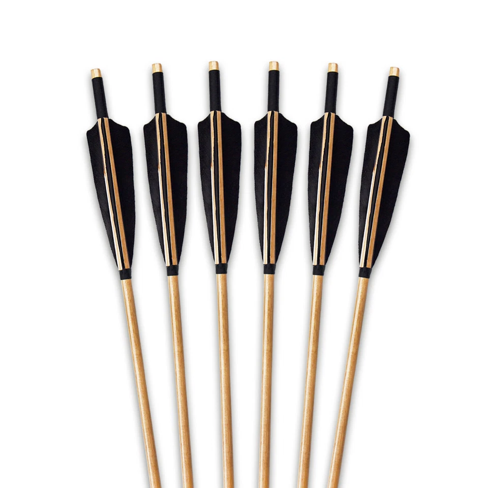 6 Pcs Handmade Traditional Wooden Arrows 33‘’ Black Feather Shaft Load Iron Tip - Image 3 of 4