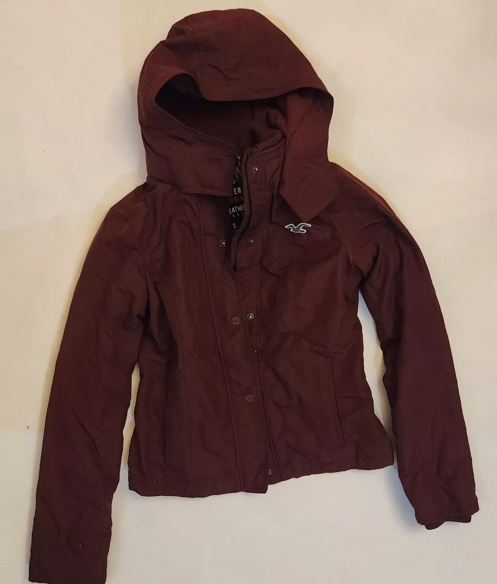 Hollister California All Weather Women's Jacket, Size Small Maroon with Hood