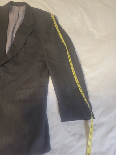 Varsity Club Mens Savile Row Suit Size 44L Pant 35W Grey Wool Wide Light Stripe - Picture 5 of 21