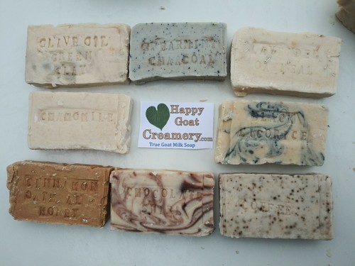 8 BARS RAW GOAT MILK SOAP PURE ESSENTIAL OILS HAPPY GOAT CREAMERY CHEAP BULK LOT - Photo 1 sur 7