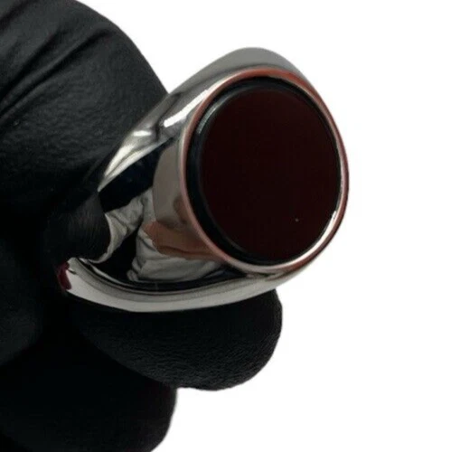 Anello Uomo Pietra nera rotonda liscia onice misura30 in acciaio stainless steel - Immagine 2 di 4