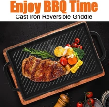 Cast Iron Reversible Grill Griddle, Double Sided for Gas Grills and Stove Tops