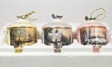 Beautiful Set of 3 Thomas Kinkade Heirloom Glass Christmas Ornaments ~ Set 1 