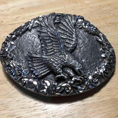 Vintage 1993 EGE Diamond Cut Eagle Pewter Belt Buckle 2 1/2'' x 3 3/8''  USA Made