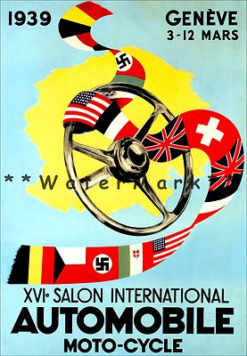 Geneva Races Automobile Salon International 1939 Vintage Poster Print Retro Art