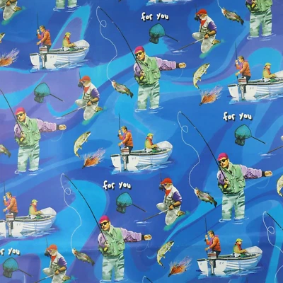 4U CARDS Men's Fishing Wrapping Paper Father's Day Retro Style Gift Wrap - 2 Sheet 2 Tag