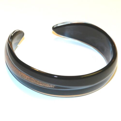 BR368 Golden Bronze Sparkle with Black & White Glass 7.5" Cuff Bracelet - Picture 3 of 3