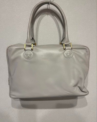 GIANNI VERSACE Leather Handbag Light gray Women Used From Japan