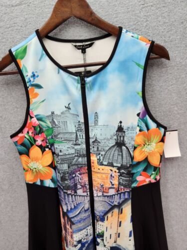 Just Love Sleeveless A-Line Dress With Cityscape & Floral Print Size L - Picture 2 of 8