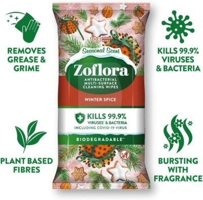 ZOFLORA ANTIBACTERIAL MULTI SURFACE BIODEGRADABLE CLEANING WIPES - 108 WIPES