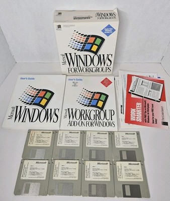 Microsoft Windows for Workgroups Windows 3.11, 1994 3.5'' Floppy Disks Big Box