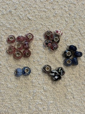 Sterling Silver & Glass Bead Lot Colorful, Marked 925 BEAUTIFUL slider Beads