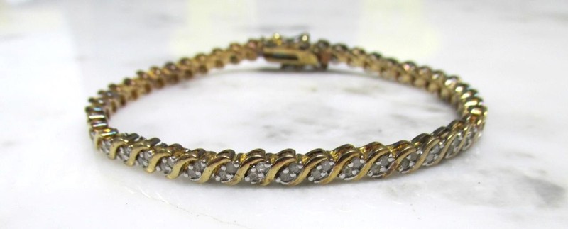1ctw Diamond Gold Plated Sterling Silver Tennis Bracelet ~ 7-1/4" ~ 13g ~ 3-E265