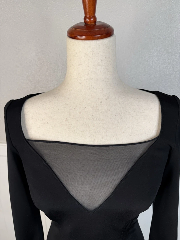 Vtg Tadashi Shoji Dress Womens Fits Sz S Black 90's Gothic Glam Square Neck Mesh - Image 4 of 4