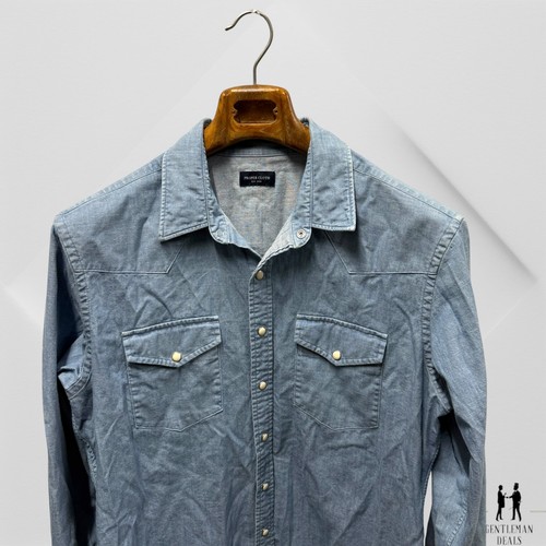 Proper Stoffhemd Herren L Albiate Blue Washed Denim Western Pearl Snap 22x32