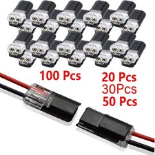 50pc 2-Way Quick Wire Connectors Waterproof Locking Buckle 18-22AWG Solderless