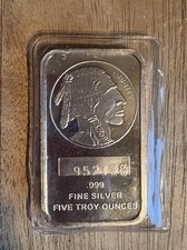 5 oz .999 Fine Silver Bar – Native American Buffalo Design SERIAL # RARE 80.25 per troy oz