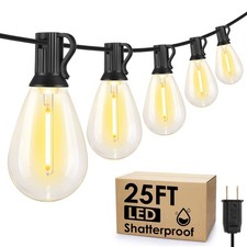 25FT LED Outdoor String Lights, 10 1 Edison S11 Dimmable Bulb Waterproof Pati...