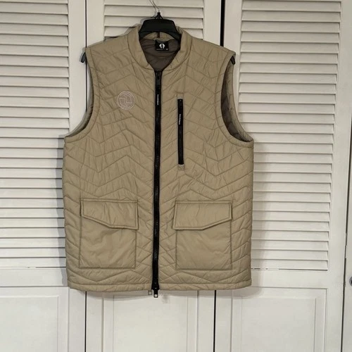 Bearded Goat Puffer Vest Full Zip Khaki With Black Zipper Men’s Medium - product listing photo