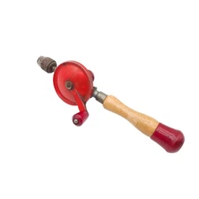 Vintage Egg Beater Red Hand Crank Drill Wood Handle Japan Made Tool