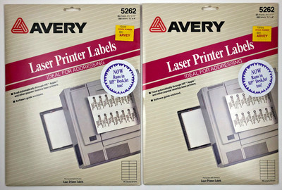 2 PACKS Laser Printer Labels 25 Sheets 8 1/2x11 350 Labels 1 1/3x4 Avery #5262
