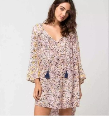 Billabong Take Me Away Tunic Dress M  Paisley Boho Chic Coastal Festival Cover U