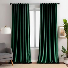 Emerald Green Velvet Curtains 90 inches Long Luxury 80 Blackout Curtains for...