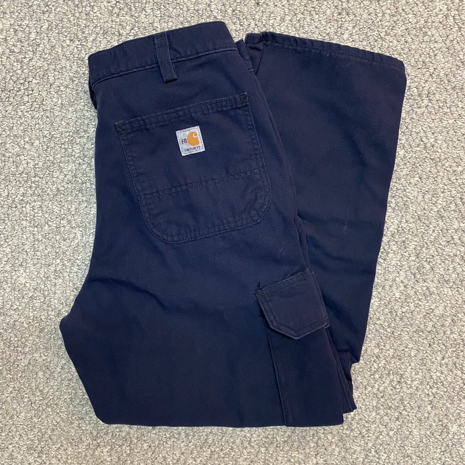 Carhartt Pants Mens 35x30 Blue Navy Flame Resistant Canvas Cargo Workwear