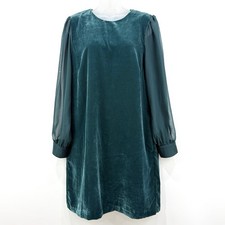 J Crew Velvet Dress Womens 12 Green NWT Whimsigoth Glam Sheer Sleeve Party Event