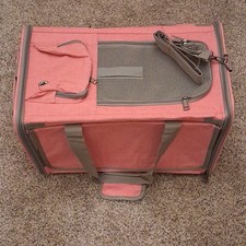 Pink Fabric Soft-Sided Cat Carrier Bag with Mesh Panels and Shoulder Strap